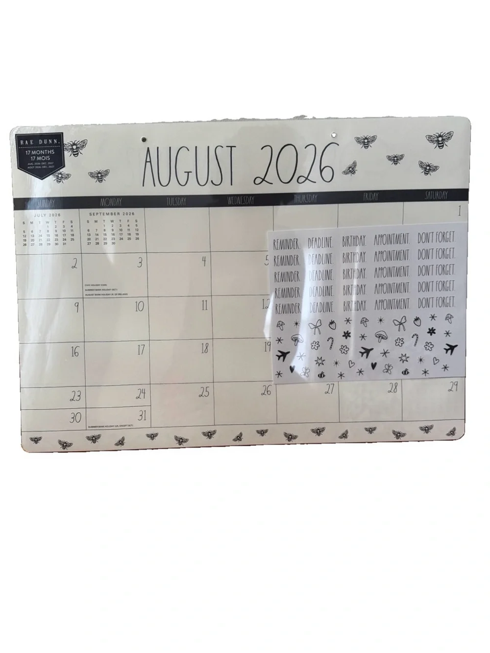 2027 Rae Dunn Desk Blotter Planner Calendar 17 Month August’06-Dec.2027 Bee